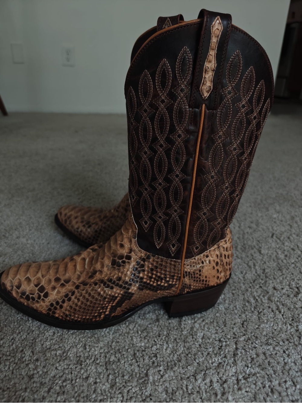 Men’s Snakeskin Cowboy Boots - Tan & Dark Brown